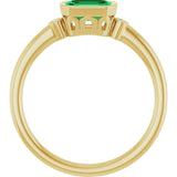14K Gold Emerald Lab-Grown Emerald & Natural Diamond Bezel-Set Accented Ring - Yellow Gold - view 2