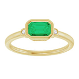 14K Gold Emerald Lab-Grown Emerald & Natural Diamond Bezel-Set Accented Ring - Yellow Gold - view 3