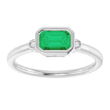 14K Gold Emerald Lab-Grown Emerald & Natural Diamond Bezel-Set Accented Ring - White Gold - view 3