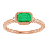 14K Gold Emerald Lab-Grown Emerald & Natural Diamond Bezel-Set Accented Ring - Rose Gold - view 3