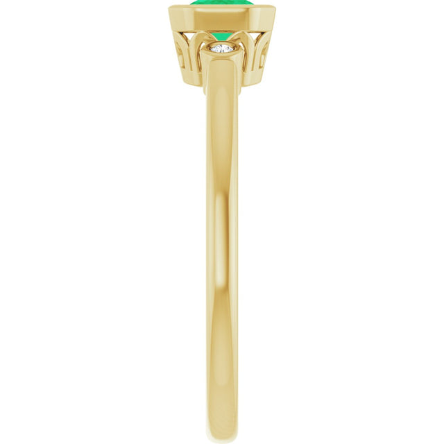 14K Gold Emerald Lab-Grown Emerald & Natural Diamond Bezel-Set Accented Ring - Yellow Gold - view 4