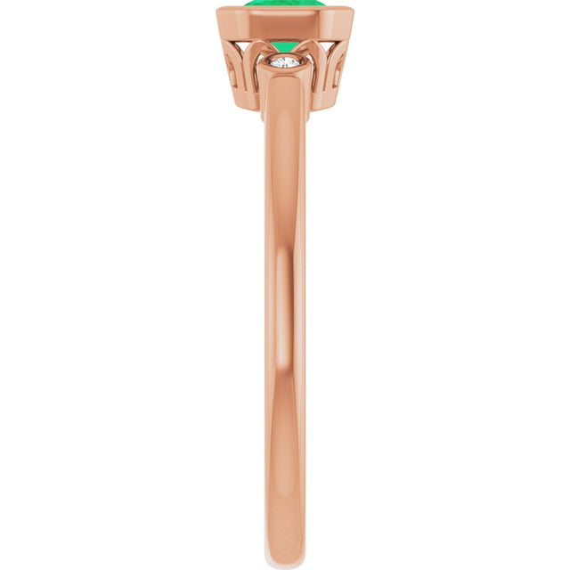 14K Gold Emerald Lab-Grown Emerald & Natural Diamond Bezel-Set Accented Ring - Rose Gold - view 4