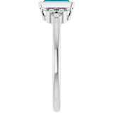 14K Gold Straight Baguette Natural London Blue Topaz & Natural Diamond Bezel-Set Accented Ring - White Gold - view 4