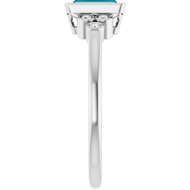 14K Gold Straight Baguette Natural London Blue Topaz & Natural Diamond Bezel-Set Accented Ring - White Gold - view 4