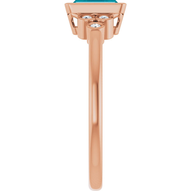 14K Gold Straight Baguette Natural London Blue Topaz & Natural Diamond Bezel-Set Accented Ring - Rose Gold - view 4