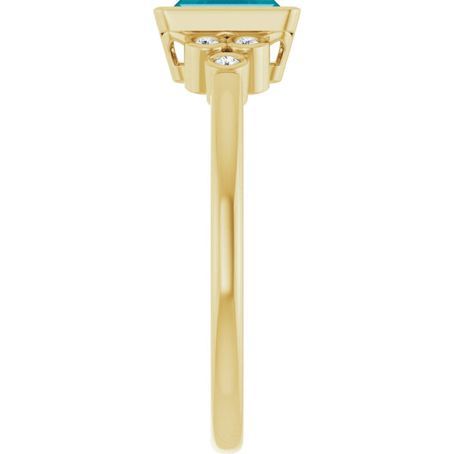 14K Gold Straight Baguette Natural London Blue Topaz & Natural Diamond Bezel-Set Accented Ring - Yellow Gold - view 4