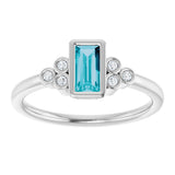 Platinum Straight Baguette Natural London Blue Topaz & Natural Diamond Bezel-Set Accented Ring - view 3