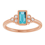 14K Gold Straight Baguette Natural London Blue Topaz & Natural Diamond Bezel-Set Accented Ring - Rose Gold - view 3