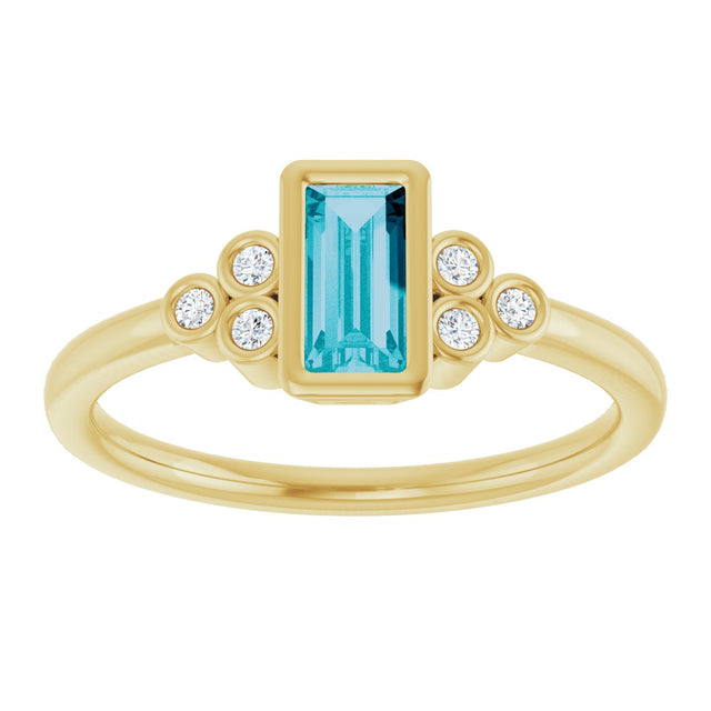14K Gold Straight Baguette Natural London Blue Topaz & Natural Diamond Bezel-Set Accented Ring - Yellow Gold - view 3