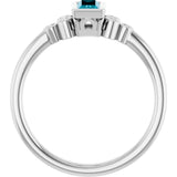 14K Gold Straight Baguette Natural London Blue Topaz & Natural Diamond Bezel-Set Accented Ring - White Gold - view 2