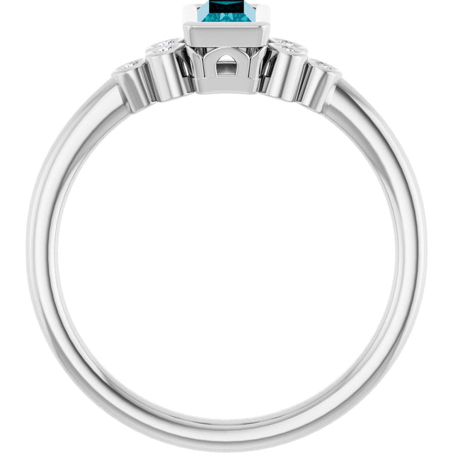 14K Gold Straight Baguette Natural London Blue Topaz & Natural Diamond Bezel-Set Accented Ring - White Gold - view 2