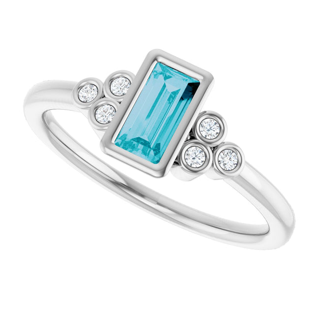 14K Gold Straight Baguette Natural London Blue Topaz & Natural Diamond Bezel-Set Accented Ring - White Gold - view 5