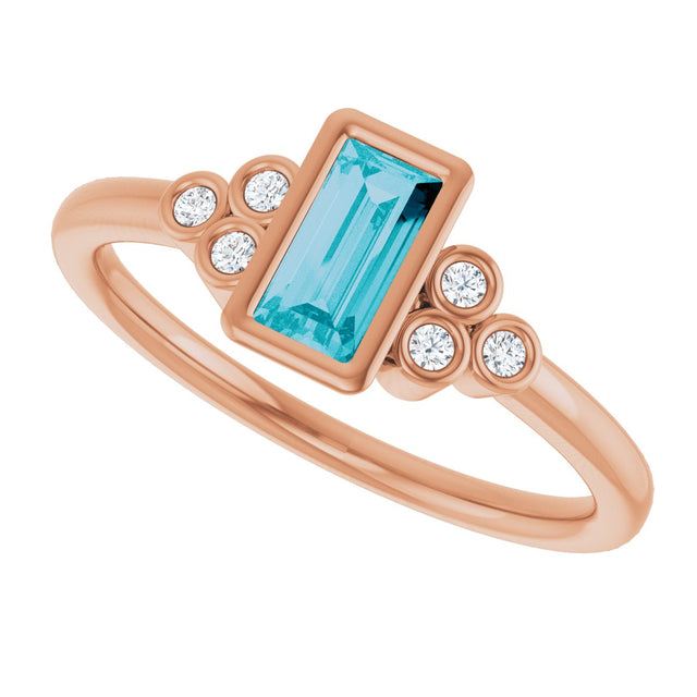 14K Gold Straight Baguette Natural London Blue Topaz & Natural Diamond Bezel-Set Accented Ring - Rose Gold - view 5