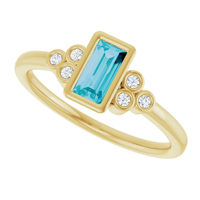 14K Gold Straight Baguette Natural London Blue Topaz & Natural Diamond Bezel-Set Accented Ring - Yellow Gold - view 5