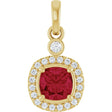 14K Gold Cushion Lab-Grown Ruby & Natural Diamond Halo-Style Pendant
