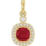 14K Gold Cushion Lab-Grown Ruby & Natural Diamond Halo-Style Pendant