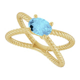 14K Gold Oval Natural Aquamarine Solitaire Criss-Cross Rope Ring - Yellow Gold - view 5