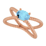 14K Gold Oval Natural Aquamarine Solitaire Criss-Cross Rope Ring - Rose Gold - view 5