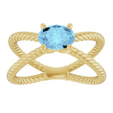 14K Gold Oval Natural Aquamarine Solitaire Criss-Cross Rope Ring - Yellow Gold - view 3