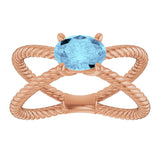 14K Gold Oval Natural Aquamarine Solitaire Criss-Cross Rope Ring - Rose Gold - view 3