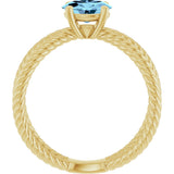 14K Gold Oval Natural Aquamarine Solitaire Criss-Cross Rope Ring - Yellow Gold - view 2