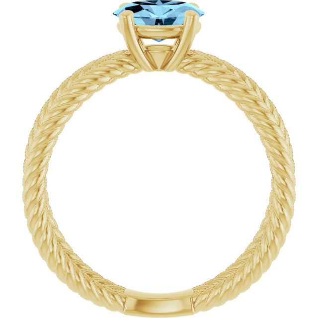 14K Gold Oval Natural Aquamarine Solitaire Criss-Cross Rope Ring - Yellow Gold - view 2