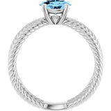 Platinum Oval Natural Aquamarine Solitaire Criss-Cross Rope Ring - view 2