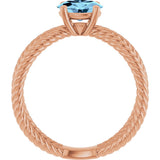 14K Gold Oval Natural Aquamarine Solitaire Criss-Cross Rope Ring - Rose Gold - view 2
