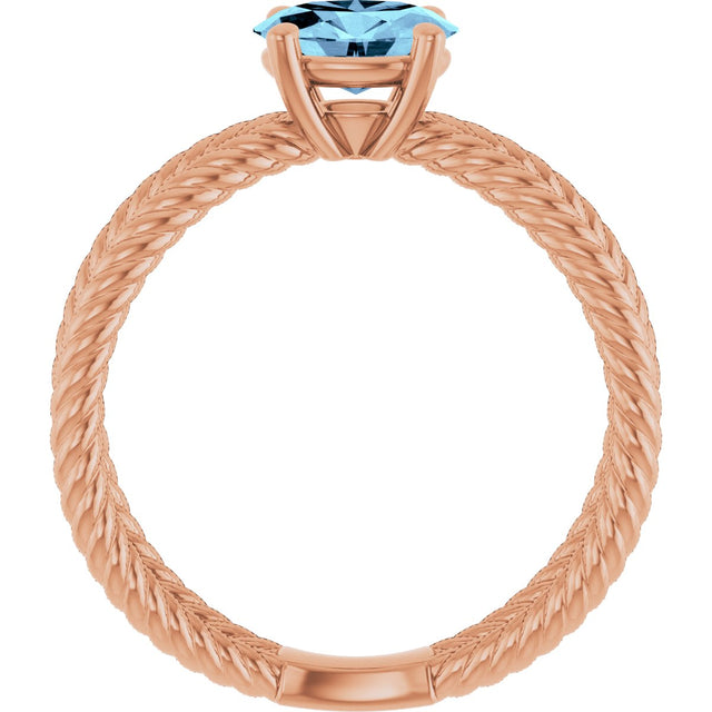 14K Gold Oval Natural Aquamarine Solitaire Criss-Cross Rope Ring - Rose Gold - view 2