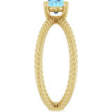 14K Gold Oval Natural Aquamarine Solitaire Criss-Cross Rope Ring - Yellow Gold - view 4
