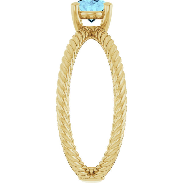 14K Gold Oval Natural Aquamarine Solitaire Criss-Cross Rope Ring - Yellow Gold - view 4