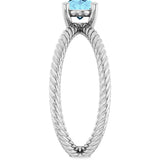 14K Gold Oval Natural Aquamarine Solitaire Criss-Cross Rope Ring - White Gold - view 4