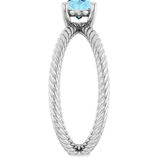Platinum Oval Natural Aquamarine Solitaire Criss-Cross Rope Ring - view 4