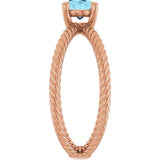 14K Gold Oval Natural Aquamarine Solitaire Criss-Cross Rope Ring - Rose Gold - view 4