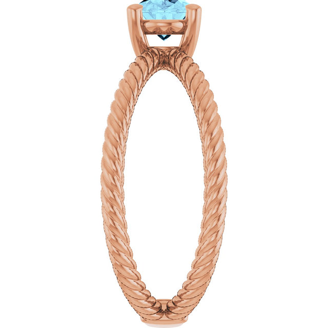 14K Gold Oval Natural Aquamarine Solitaire Criss-Cross Rope Ring - Rose Gold - view 4
