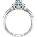 14K Gold Cushion Natural Sky Blue Topaz & Natural Diamond Vintage-Inspired Accented Ring - view 2