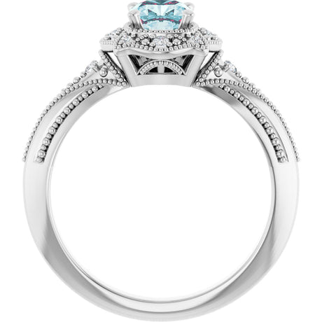 14K Gold Cushion Natural Sky Blue Topaz & Natural Diamond Vintage-Inspired Accented Ring - view 2