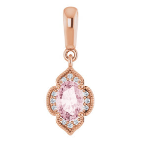 14K Gold Oval Natural Pink Morganite & Natural Diamond Halo-Style Pendant – 0.03 CTW