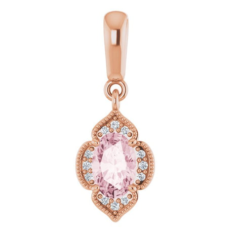 14K Gold Oval Natural Pink Morganite & Natural Diamond Halo-Style Pendant – 0.03 CTW