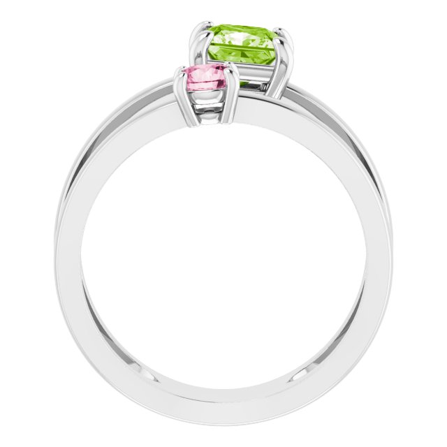 14K Gold Square Natural Peridot & Natural Pink Tourmaline Accented Negative Space Ring - White Gold - view 2