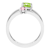 Platinum Square Natural Peridot & Natural Pink Tourmaline Accented Negative Space Ring - view 2