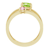 14K Gold Square Natural Peridot & Natural Pink Tourmaline Accented Negative Space Ring - Yellow Gold - view 2