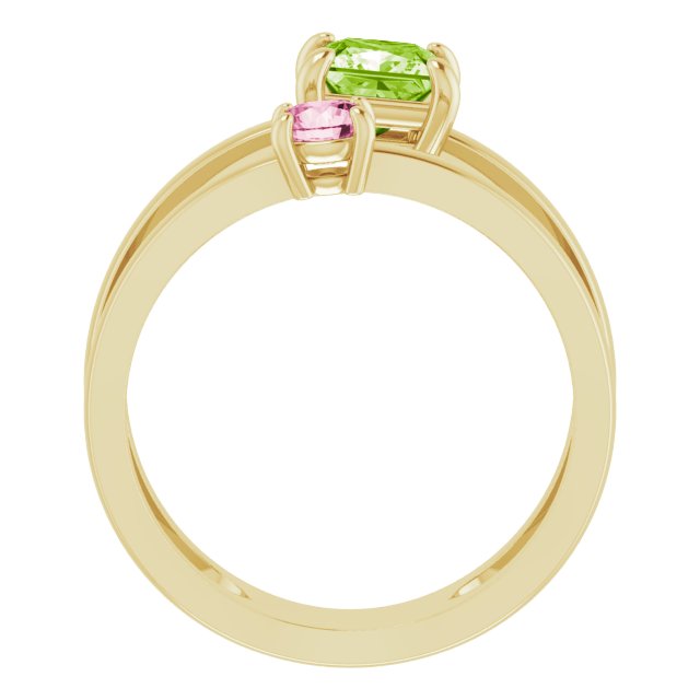 14K Gold Square Natural Peridot & Natural Pink Tourmaline Accented Negative Space Ring - Yellow Gold - view 2