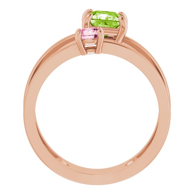 14K Gold Square Natural Peridot & Natural Pink Tourmaline Accented Negative Space Ring - Rose Gold - view 2