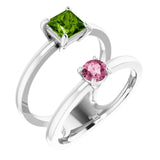 Platinum Square Natural Peridot & Natural Pink Tourmaline Accented Negative Space Ring