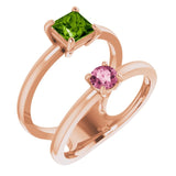 14K Gold Square Natural Peridot & Natural Pink Tourmaline Accented Negative Space Ring - Rose Gold
