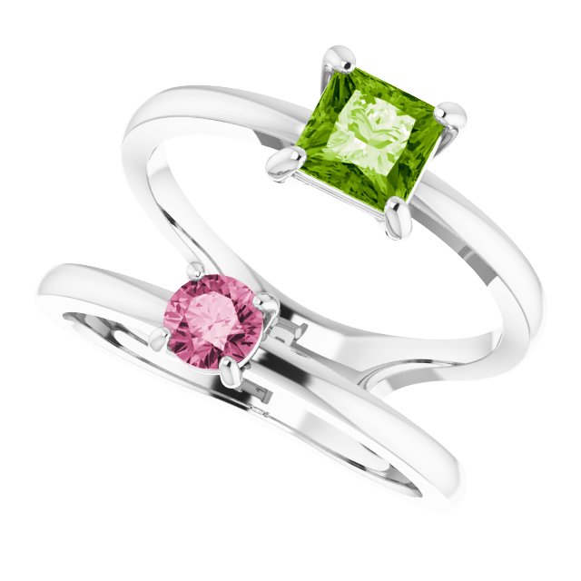 14K Gold Square Natural Peridot & Natural Pink Tourmaline Accented Negative Space Ring - White Gold - view 5