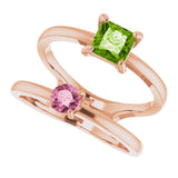 14K Gold Square Natural Peridot & Natural Pink Tourmaline Accented Negative Space Ring - Rose Gold - view 5