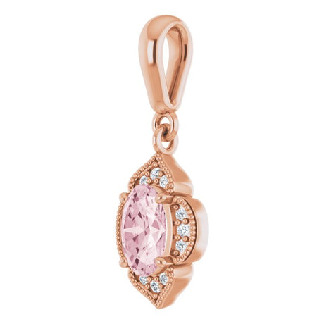 14K Gold Oval Natural Pink Morganite & Natural Diamond Halo-Style Pendant – 0.03 CTW - view 2
