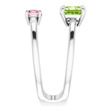 14K Gold Square Natural Peridot & Natural Pink Tourmaline Accented Negative Space Ring - White Gold - view 4